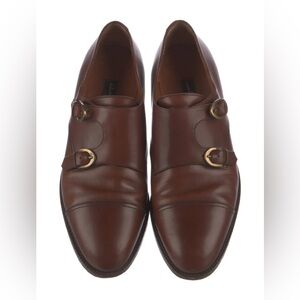 Salvatore Ferragamo Brown Leather Double Monk Strap Shoes